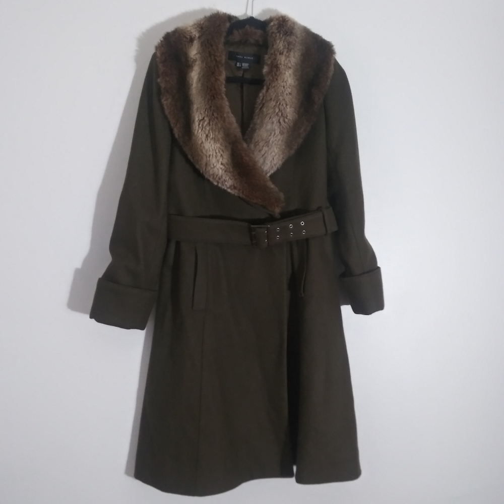 Zara wool blend trench w/removable faux fur collar